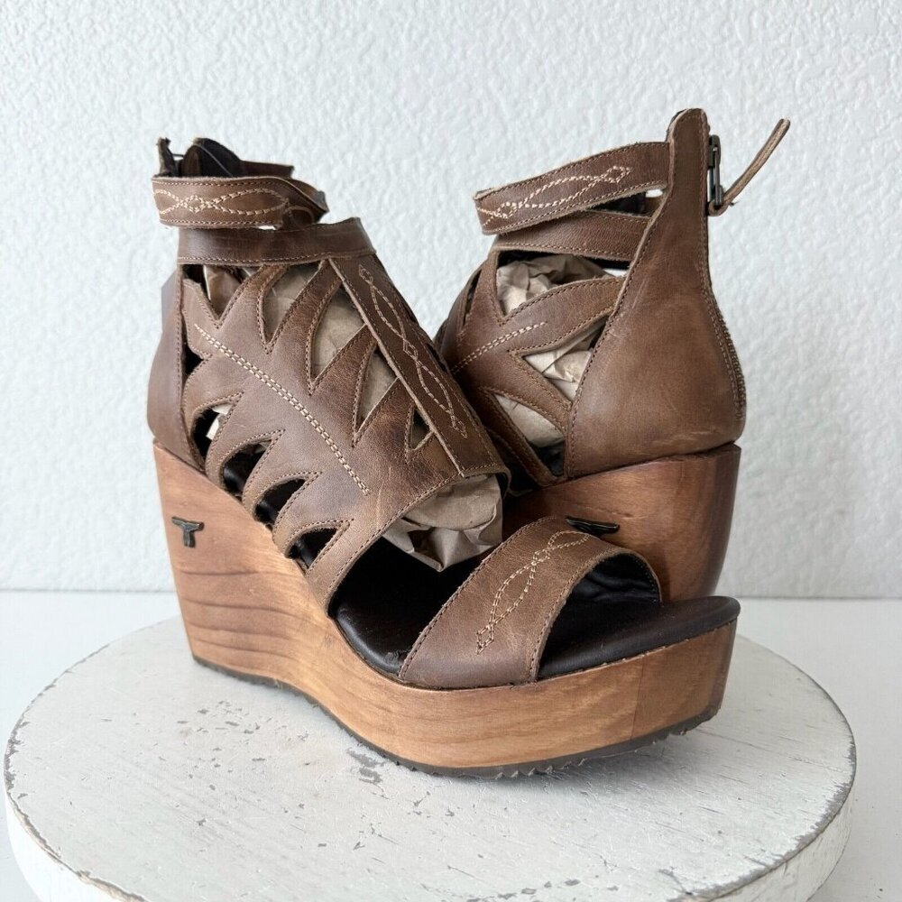 NEW Lane Boots BECCA Womens Brown Wedges 9 Western Sandals Cowgirl Wooden Heels - Picture 12 of 12